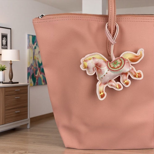 Artisan Horse bag charm – Quirky PU Leather Pony with wrap-around long Strap, Fashionable Bag Accessory for Horse Lovers.