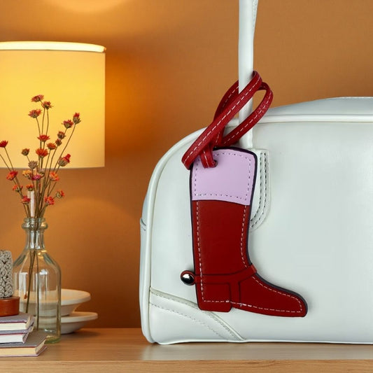 Artisan Color-Block Leather Boot Charm - Handcrafted Top Grain Bag Accent Pendant