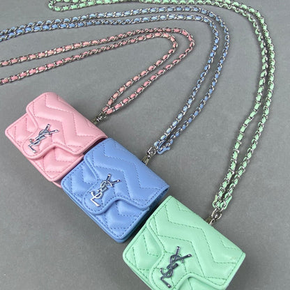 YS-L Mini Bag Airpod Case Bag Meganetic Buckle Long Leather Metal Chain