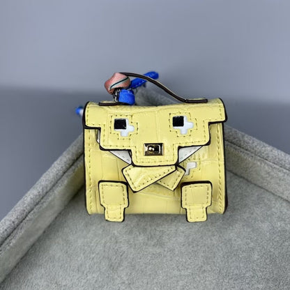 Glossy Croc Embossed Smiley Mosaic Doll Pouch | Y2K Mini Bag Charm – Cute Keychain Coin Purse & AirPods Holder for Handbag