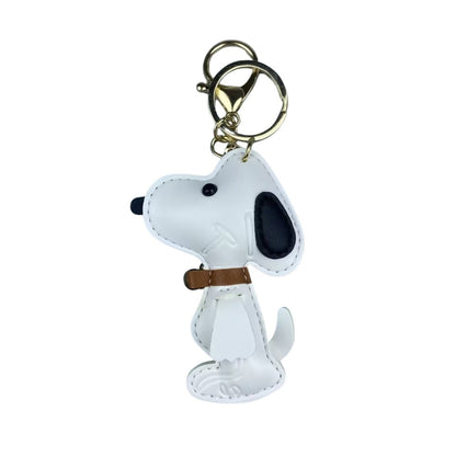 Classic Comic-Style Beagle Keyring - PU Leather Dog Keychain & Bag Accessory in Monochrome